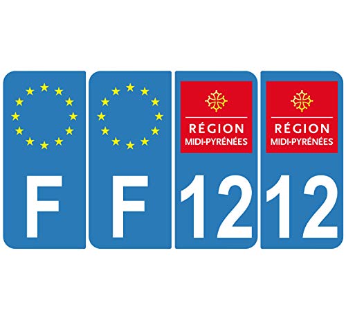 Supstick 4 Stickers Autocollants Plaques Immatriculation Auto Dept 12 Midi Pyrénées Bleu Clair Angles Arrondis