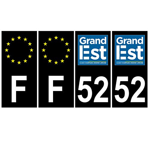 Supstick 4 Stickers Autocollants Plaques Immatriculation Auto Dept 52 Grand Est Noir Angles Carrés