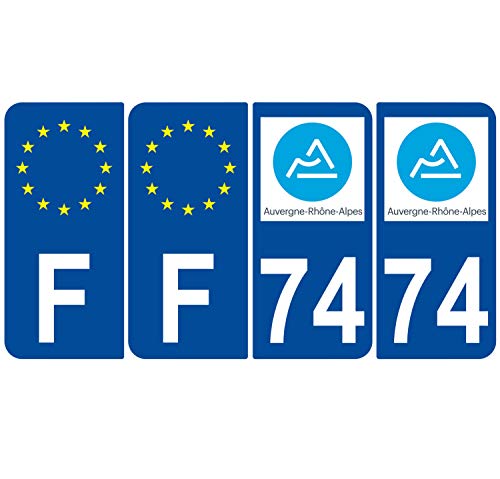 Supstick 4 Stickers Autocollants Plaques Immatriculation Auto Dept 74 Auvergne Rhône Alpes Bleu Foncé Angles Arrondis