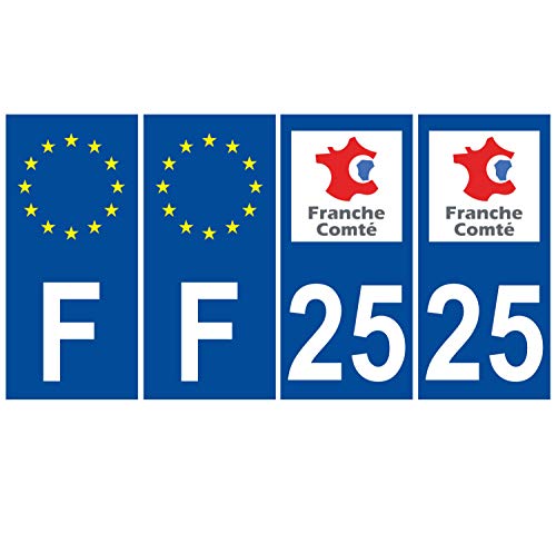 Supstick 4 Stickers Autocollants Plaques Immatriculation Auto Dept 25 Franche Comté Bleu Foncé Angles Carrés