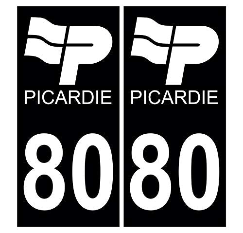 Supstick 2 Stickers Autocollants Plaques Immatriculation Auto Dept 80 Picardie Noir Angles Carrés