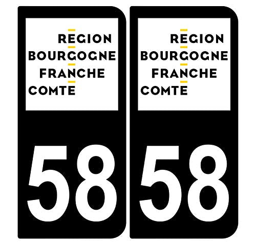 Supstick 2 Stickers Autocollants Plaques Immatriculation Auto Dept 58 Bourgogne Franche Comté Noir Angles Arrondis