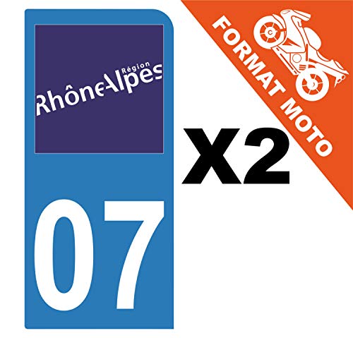 Supstick 2 Stickers Autocollants Plaques Immatriculation Moto Dept 07 Rhône Alpes Bleu Clair 1 Angle Arrondi