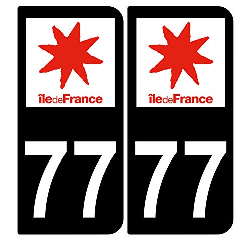 Supstick 2 Stickers Autocollants Plaques Immatriculation Auto Dept 77 Ile de France Noir Angles Arrondis
