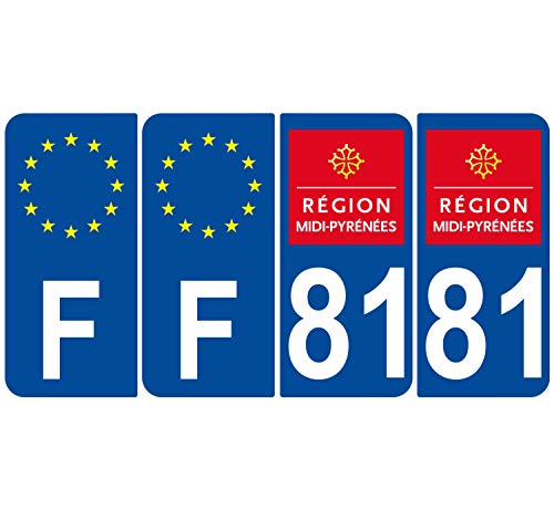 Supstick 4 Stickers Autocollants Plaques Immatriculation Auto Dept 81 Midi Pyrénées Bleu Foncé Angles Arrondis