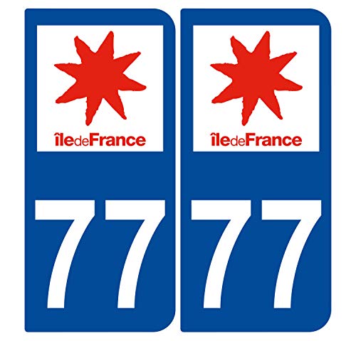 Supstick 2 Stickers Autocollants Plaques Immatriculation Auto Dept 77 Ile de France Bleu Foncé Angles Arrondis