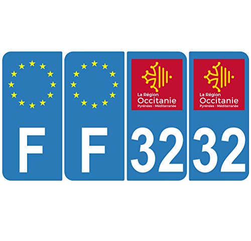 Supstick 4 Stickers Autocollants Plaques Immatriculation Auto Dept 32 Occitanie Bleu Clair Angles Arrondis