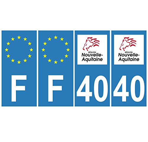 Supstick 4 Stickers Autocollants Plaques Immatriculation Auto Dept 40 Nouvelle Aquitaine Bleu Clair Angles Carrés