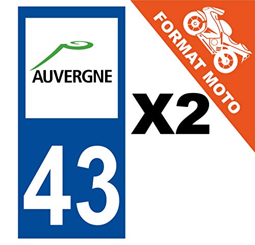 Supstick 2 Stickers Autocollants Plaques Immatriculation Moto Dept 43 Auvergne Bleu Foncé Angles Carrés