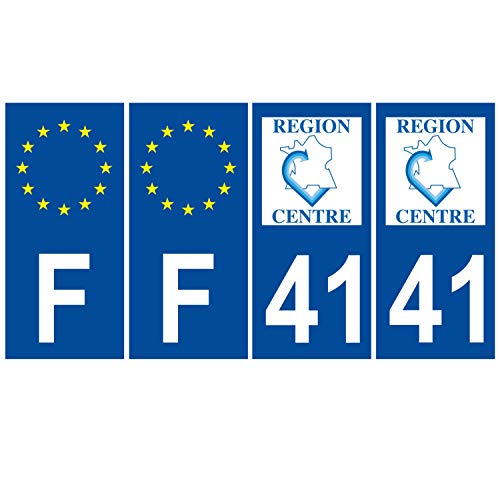 Supstick 4 Stickers Autocollants Plaques Immatriculation Auto Dept 41 Centre Bleu Foncé Angles Carrés