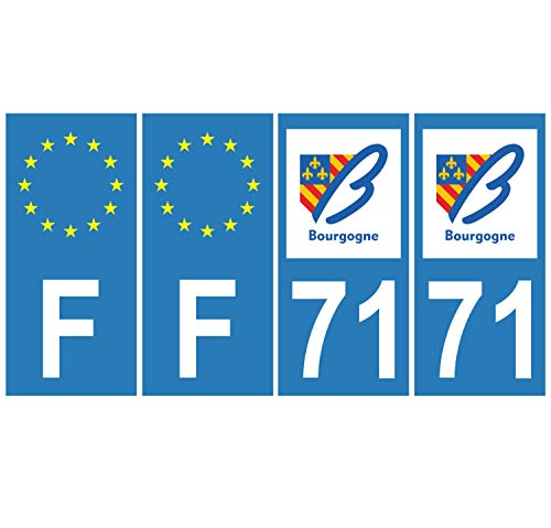 Supstick 4 Stickers Autocollants Plaques Immatriculation Auto Dept 71 Bourgogne Bleu Clair Angles Carrés