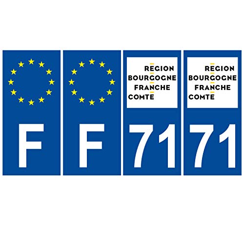 Supstick 4 Stickers Autocollants Plaques Immatriculation Auto Dept 71 Bourgogne Franche Comté Bleu Foncé Angles Carrés