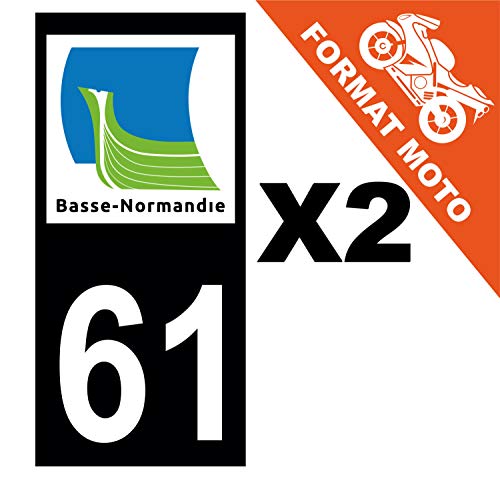 Supstick 2 Stickers Autocollants Plaques Immatriculation Moto Dept 61 Basse Normandie Noir Angles Carrés