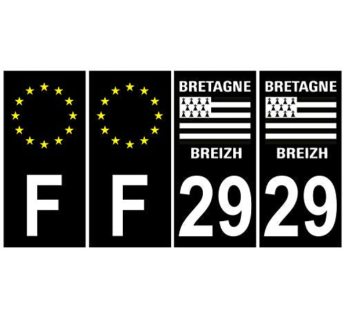 Supstick 4 Stickers Autocollants Plaques Immatriculation Auto Dept 29 Bretagne Breizh Noir Angles Carrés
