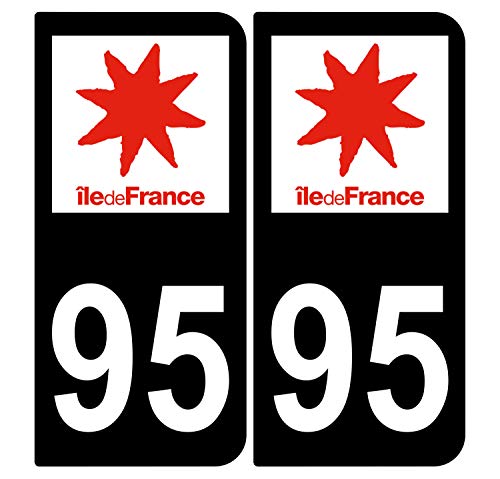 Supstick 2 Stickers Autocollants Plaques Immatriculation Auto Dept 95 Ile de France Noir Angles Arrondis