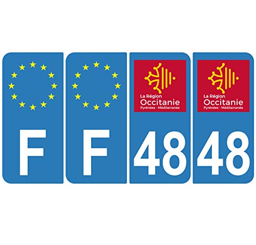 Supstick 4 Stickers Autocollants Plaques Immatriculation Auto Dept 48 Occitanie Bleu Clair Angles Arrondis