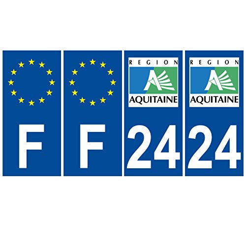 Supstick 4 Stickers Autocollants Plaques Immatriculation Auto Dept 24 Aquitaine Bleu Foncé Angles Carrés