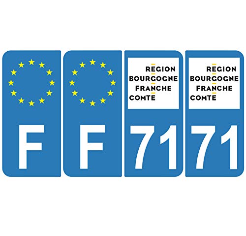 Supstick 4 Stickers Autocollants Plaques Immatriculation Auto Dept 71 Bourgogne Franche Comté Bleu Clair Angles Arrondis