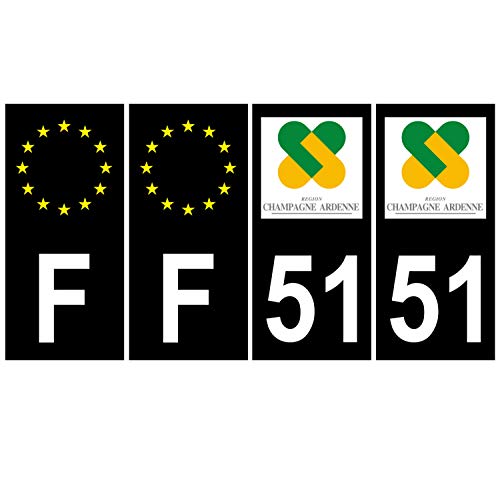 Supstick 4 Stickers Autocollants Plaques Immatriculation Auto Dept 51 Champagne Ardenne Noir Angles Carrés