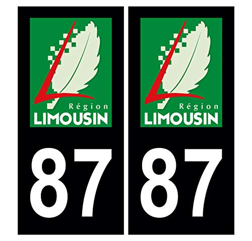 Supstick 2 Stickers Autocollants Plaques Immatriculation Auto Dept 87 Limousin Noir Angles Carrés
