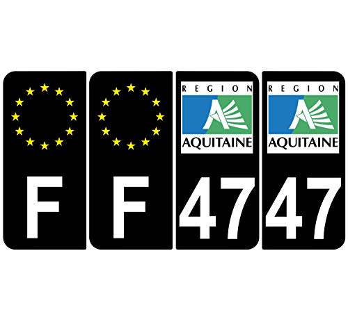 Supstick 4 Stickers Autocollants Plaques Immatriculation Auto Dept 47 Aquitaine Noir Angles Arrondis