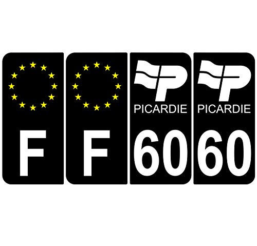 Supstick 4 Stickers Autocollants Plaques Immatriculation Auto Dept 60 Picardie Noir Angles Arrondis