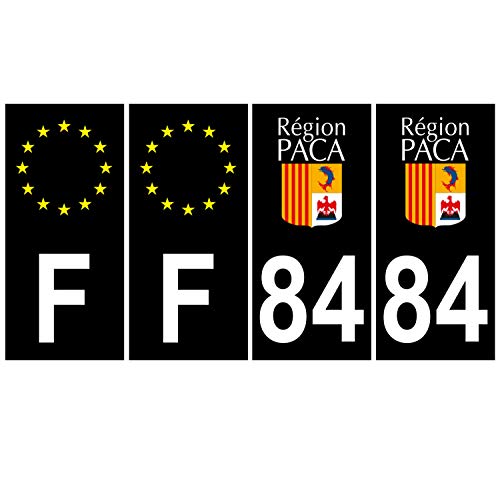 Supstick 4 Stickers Autocollants Plaques Immatriculation Auto Dept 84 Paca Noir Angles Carrés