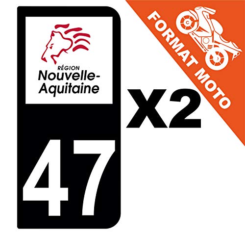 Supstick 2 Stickers Autocollants Plaques Immatriculation Moto Dept 47 Nouvelle Aquitaine Noir 2 Angles Arrondis