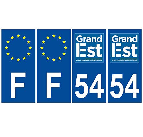 Supstick 4 Stickers Autocollants Plaques Immatriculation Auto Dept 54 Grand Est Bleu Foncé Angles Carrés