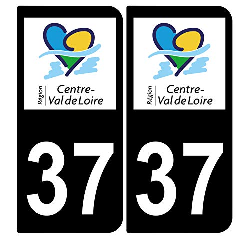 Supstick 2 Stickers Autocollants Plaques Immatriculation Auto Dept 37 Centre Val de Loire Noir Angles Arrondis