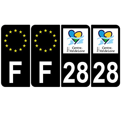 Supstick 4 Stickers Autocollants Plaques Immatriculation Auto Dept 28 Centre Val de Loire Noir Angles Arrondis