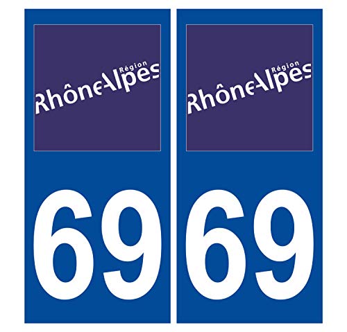 Supstick 2 Stickers Autocollants Plaques Immatriculation Auto Dept 69 Rhône Alpes Bleu Foncé Angles Carrés