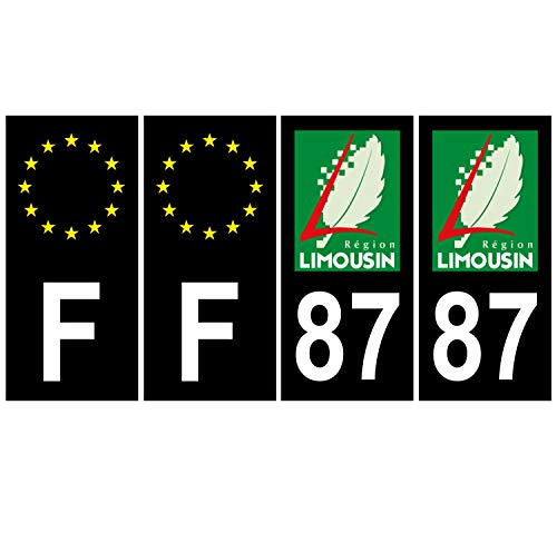 Supstick 4 Stickers Autocollants Plaques Immatriculation Auto Dept 87 Limousin Noir Angles Carrés