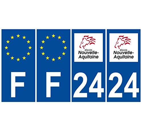 Supstick 4 Stickers Autocollants Plaques Immatriculation Auto Dept 24 Nouvelle Aquitaine Bleu Foncé Angles Carrés