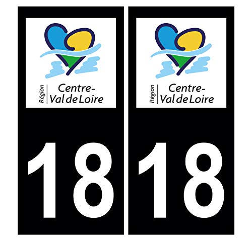 Supstick 2 Stickers Autocollants Plaques Immatriculation Auto Dept 18 Centre Val de Loire Noir Angles Carrés