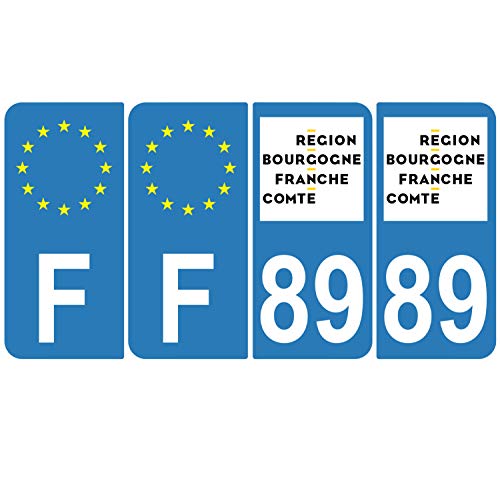 Supstick 4 Stickers Autocollants Plaques Immatriculation Auto Dept 89 Bourgogne Franche Comté Bleu Clair Angles Arrondis