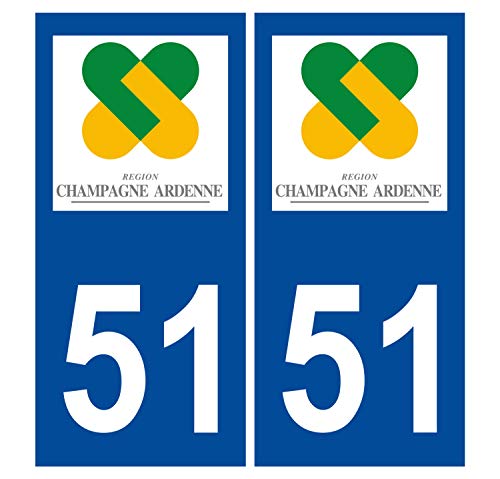 Supstick 2 Stickers Autocollants Plaques Immatriculation Auto Dept 51 Champagne Ardenne Bleu Foncé Angles Carrés