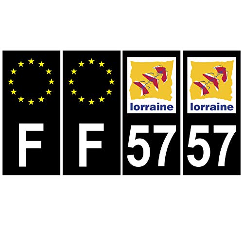 Supstick 4 Stickers Autocollants Plaques Immatriculation Auto Dept 57 Lorraine Noir Angles Carrés