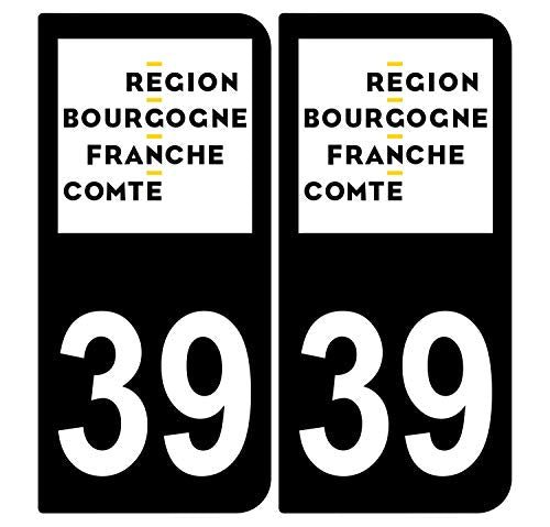 Supstick 2 Stickers Autocollants Plaques Immatriculation Auto Dept 39 Bourgogne Franche Comté Noir Angles Arrondis