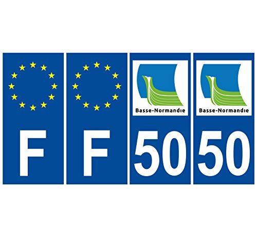 Supstick 4 Stickers Autocollants Plaques Immatriculation Auto Dept 50 Basse Normandie Bleu Foncé Angles Carrés