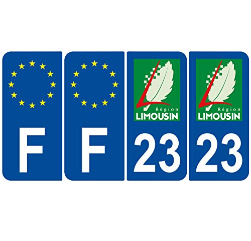 Supstick 4 Stickers Autocollants Plaques Immatriculation Auto Dept 23 Limousin Bleu Foncé Angles Arrondis