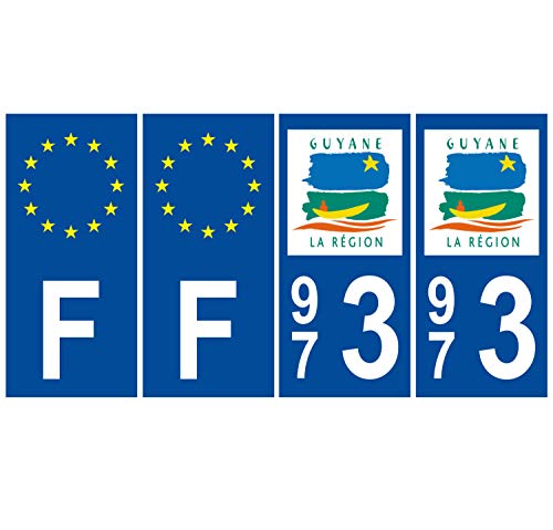 Supstick 4 Stickers Autocollants Plaques Immatriculation Auto Dept 973 Guyane Bleu Foncé Angles Carrés