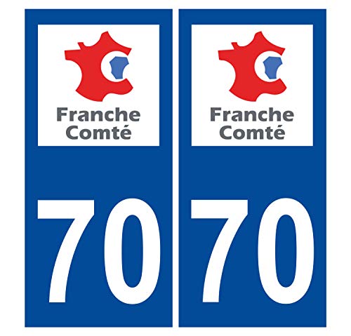 Supstick 2 Stickers Autocollants Plaques Immatriculation Auto Dept 70 Franche Comté Bleu Foncé Angles Carrés