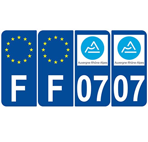 Supstick 4 Stickers Autocollants Plaques Immatriculation Auto Dept 07 Auvergne Rhône Alpes Bleu Foncé Angles Arrondis