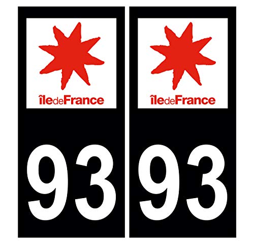 Supstick 2 Stickers Autocollants Plaques Immatriculation Auto Dept 93 Ile de France Noir Angles Carrés