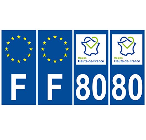 Supstick 4 Stickers Autocollants Plaques Immatriculation Auto Dept 80 Hauts de France Bleu Foncé Angles Carrés
