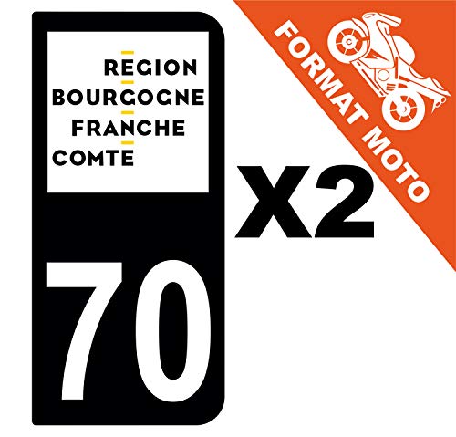 Supstick 2 Stickers Autocollants Plaques Immatriculation Moto Dept 70 Bourgogne Franche Comté Noir 2 Angles Arrondis