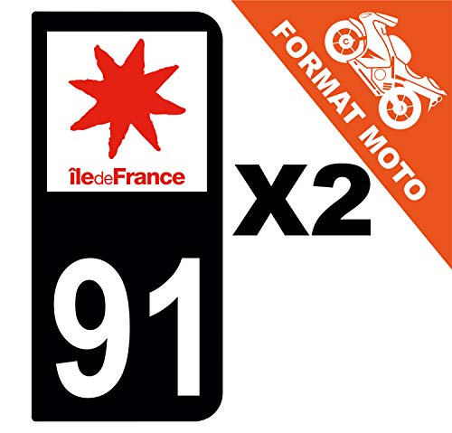 Supstick 2 Stickers Autocollants Plaques Immatriculation Moto Dept 91 Ile de France Noir 2 Angles Arrondis