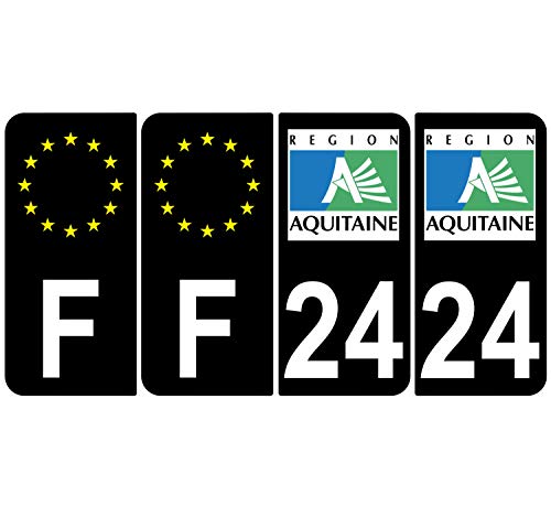 Supstick 4 Stickers Autocollants Plaques Immatriculation Auto Dept 24 Aquitaine Noir Angles Arrondis