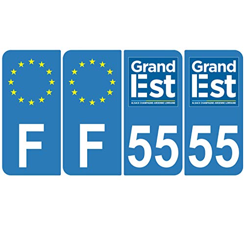 Supstick 4 Stickers Autocollants Plaques Immatriculation Auto Dept 55 Grand Est Bleu Clair Angles Arrondis